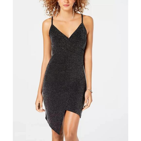 Almost Famous Dresses & Skirts - Almost‎ Famous Womens Sparkle Mini Dress Size S Asymmetric Ruched Swiftie Hoco